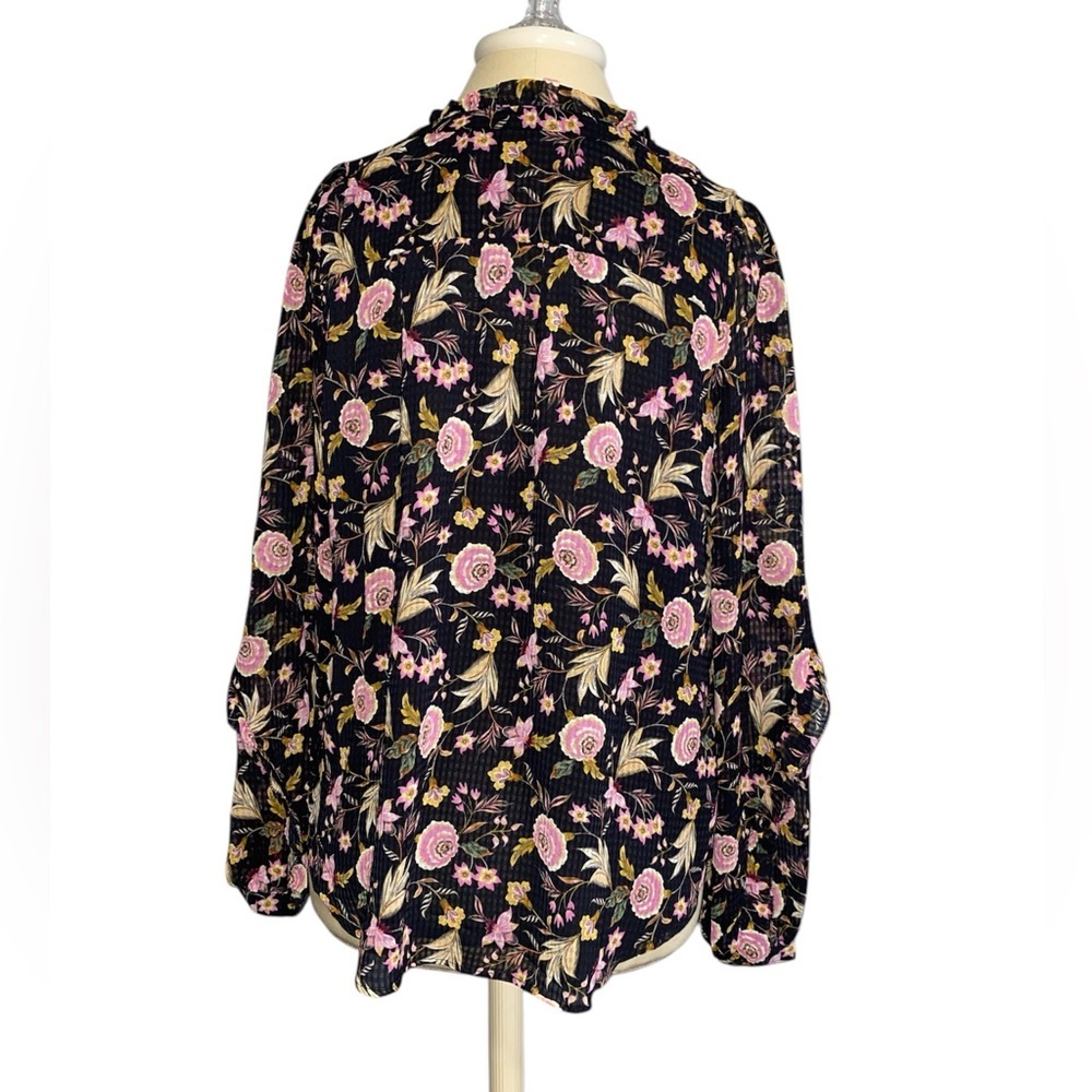 LOFT Pink Floral Ruffle Feminine Botanical Style Long-sleeve Blouse Medium - Picture 4 of 6